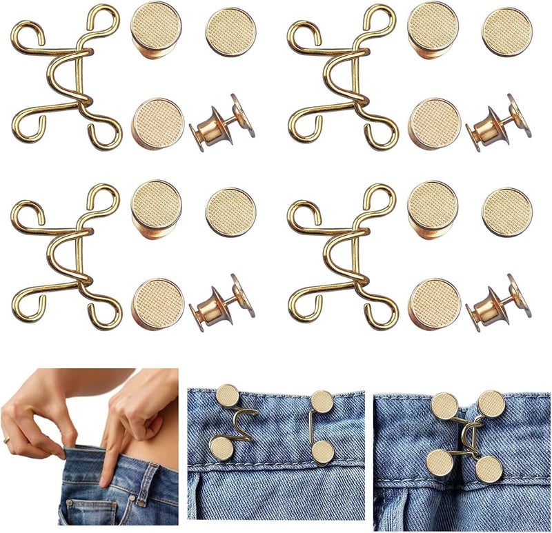 Urmspst 4 Set Pant Waist Tightener, Adjustable Waist Buckle Set, Extra Button for Jeans to Make Tighter, Button Adjuster for Pants, Jeans, Skirts, Sleeves, (Gold) - Image 1